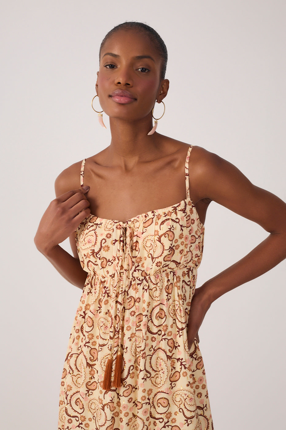 Beige Suspiro Ruched Lurex Maxi Dress