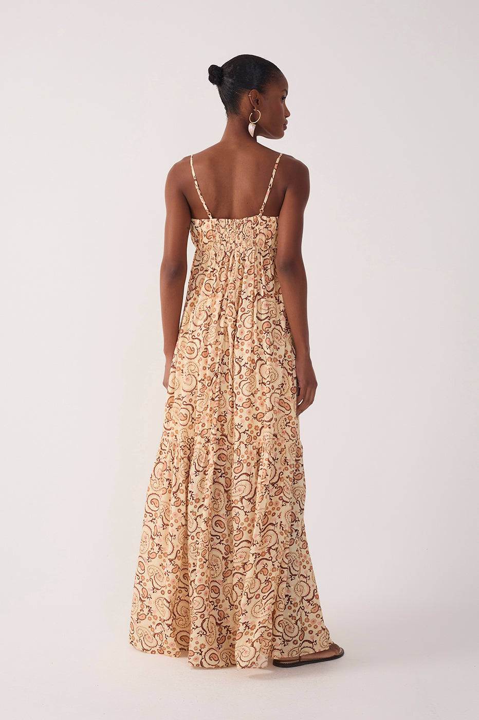 Beige Suspiro Ruched Lurex Maxi Dress