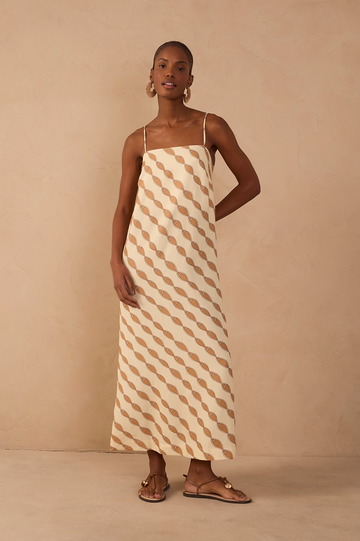 Beige Cardume Square Neck Linen Maxi Dress