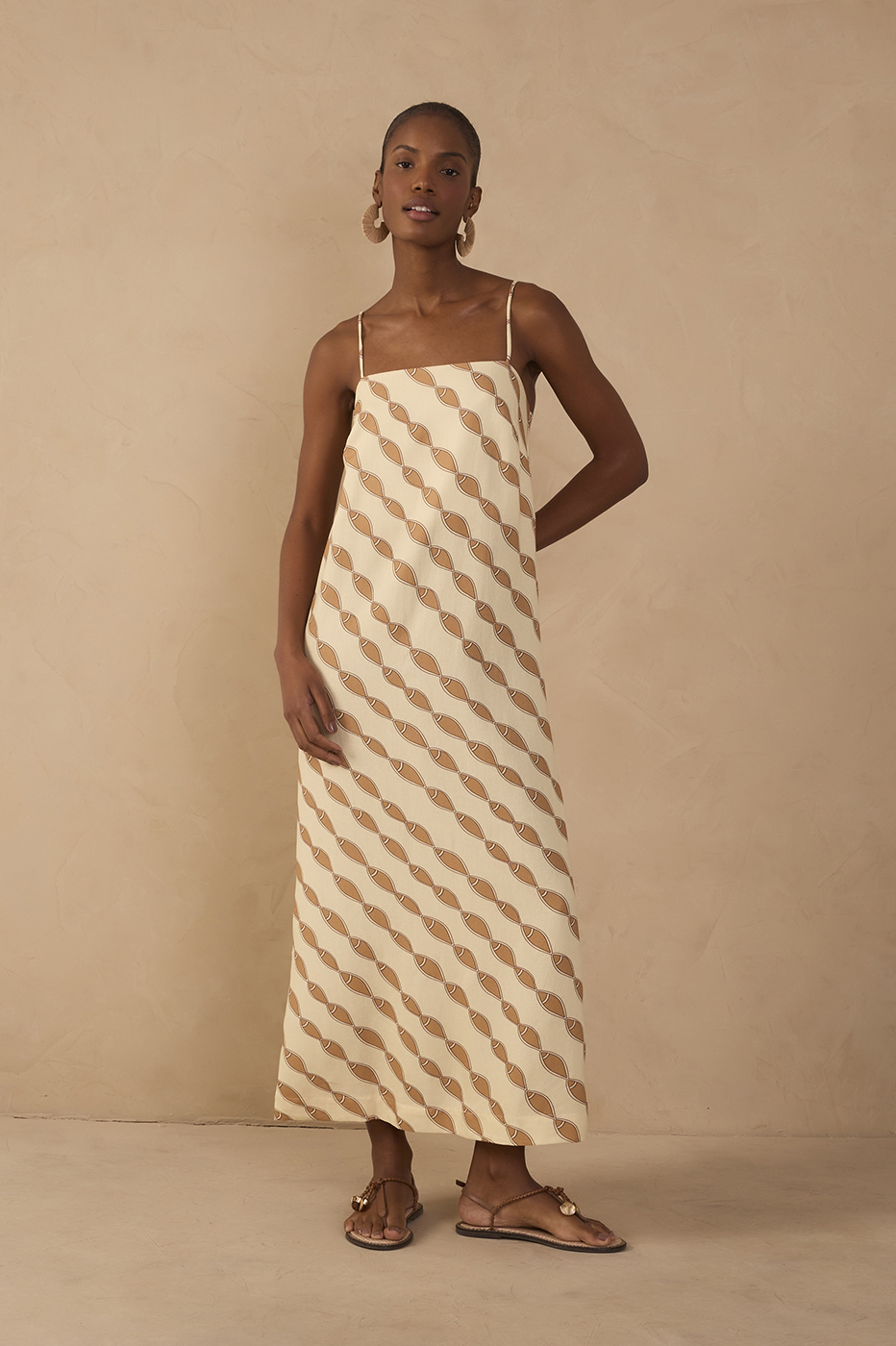 Beige Cardume Square Neck Linen Maxi Dress