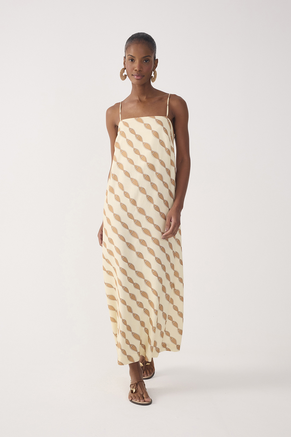 Beige Cardume Square Neck Linen Maxi Dress