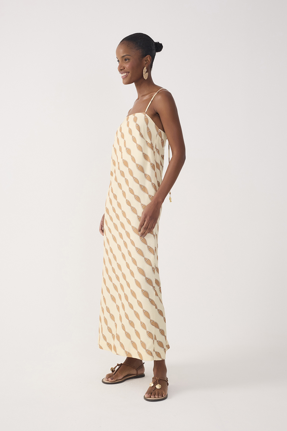 Beige Cardume Square Neck Linen Maxi Dress