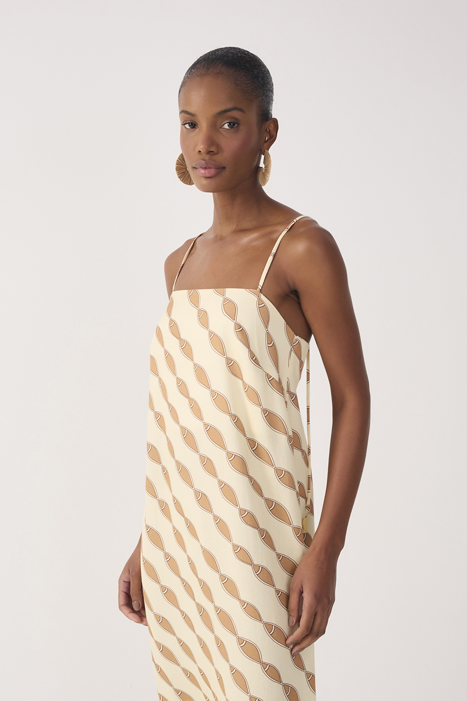 Beige Cardume Square Neck Linen Maxi Dress
