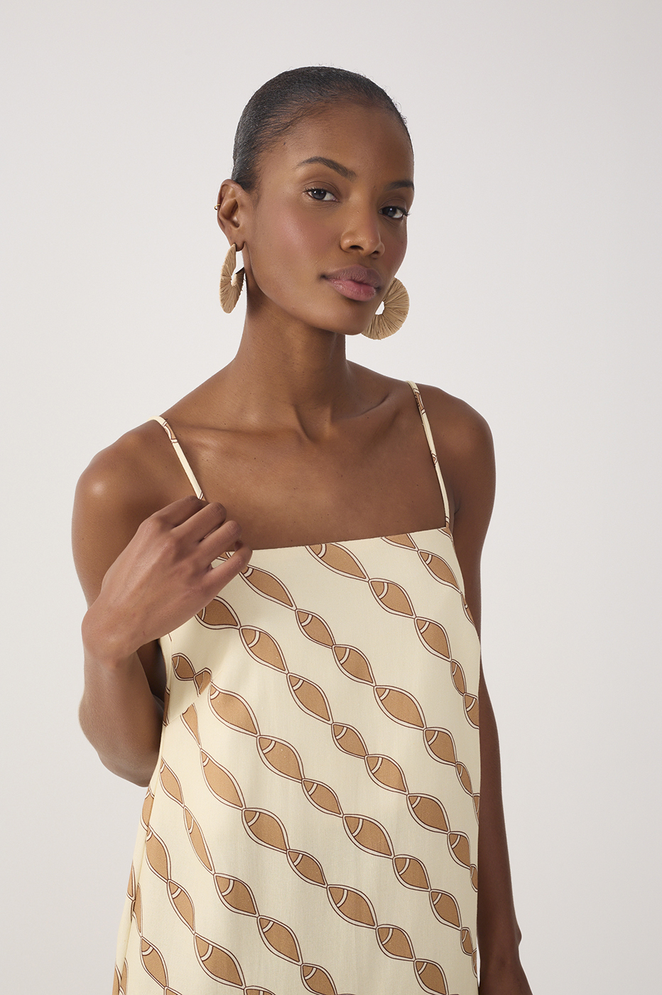 Beige Cardume Square Neck Linen Maxi Dress