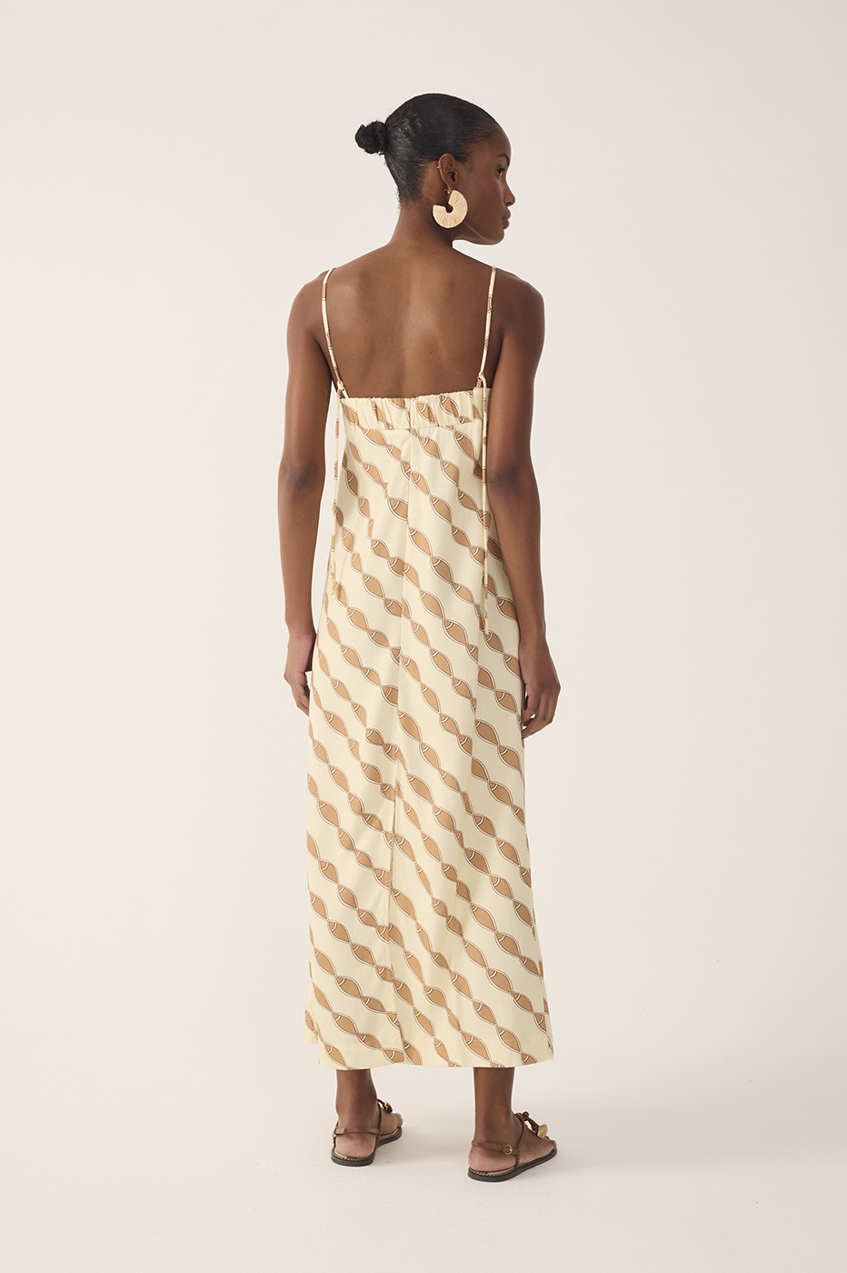 Beige Cardume Square Neck Linen Maxi Dress