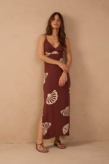 Brown Mares Cut-Out Smocked Sleeveless Maxi Dress