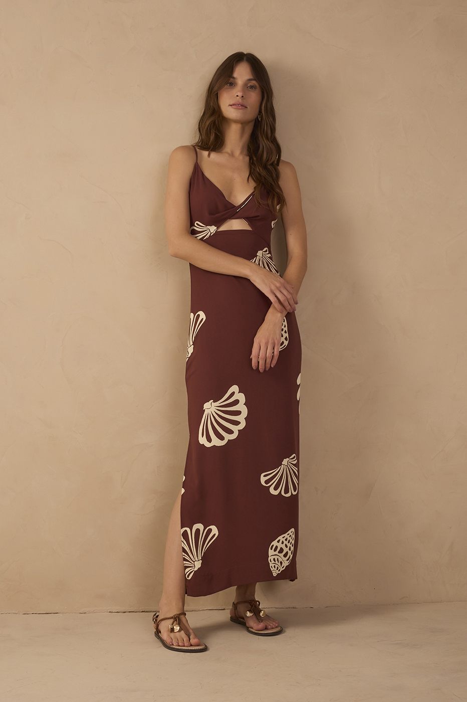 Brown Mares Cut-Out Smocked Sleeveless Maxi Dress