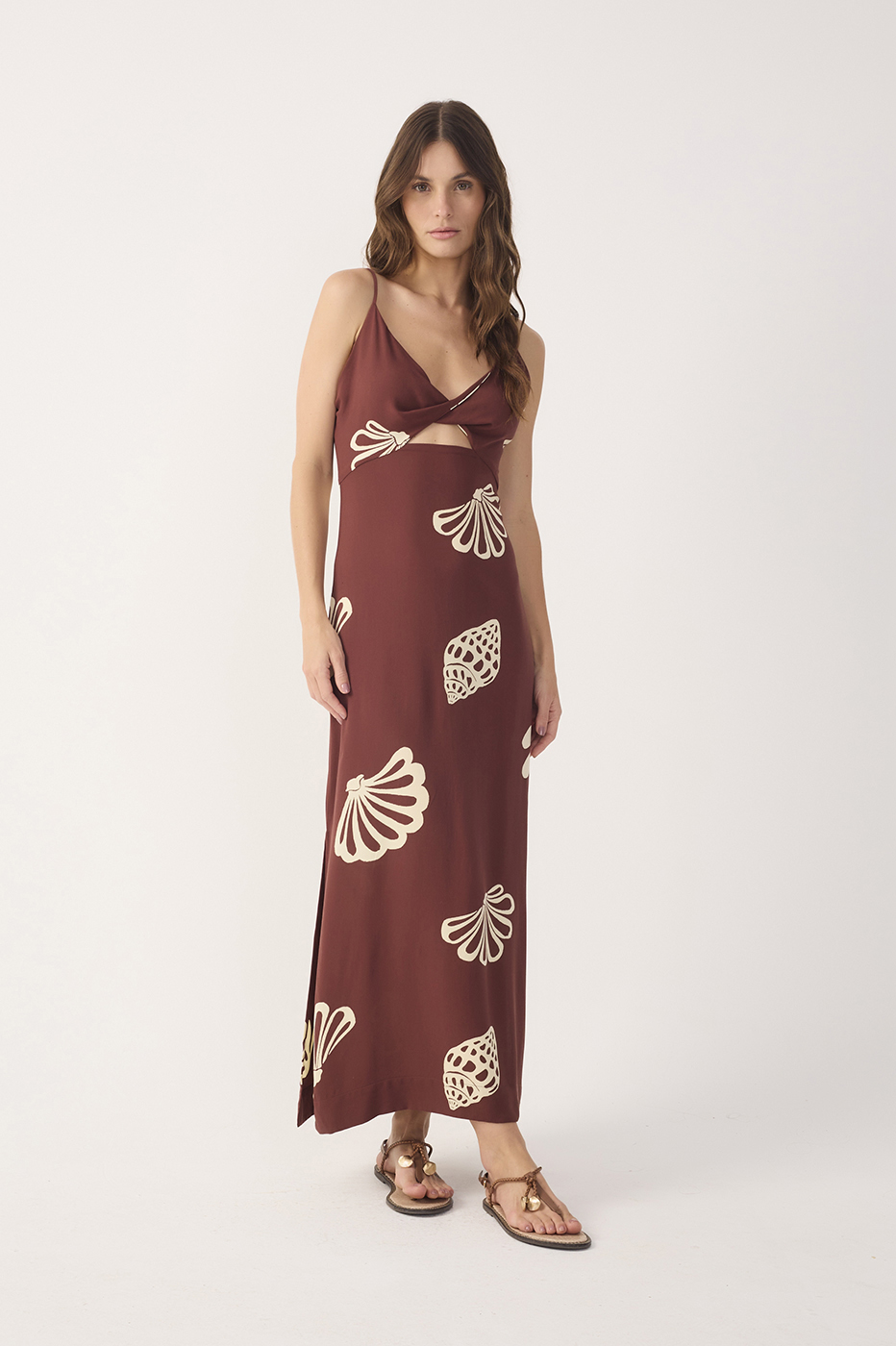Brown Mares Cut-Out Smocked Sleeveless Maxi Dress