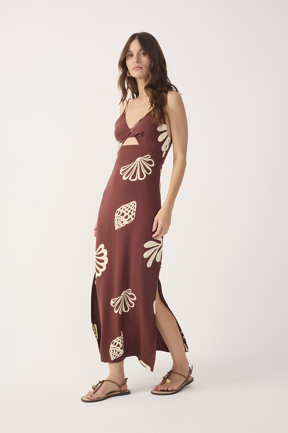 Brown Mares Cut-Out Smocked Sleeveless Maxi Dress