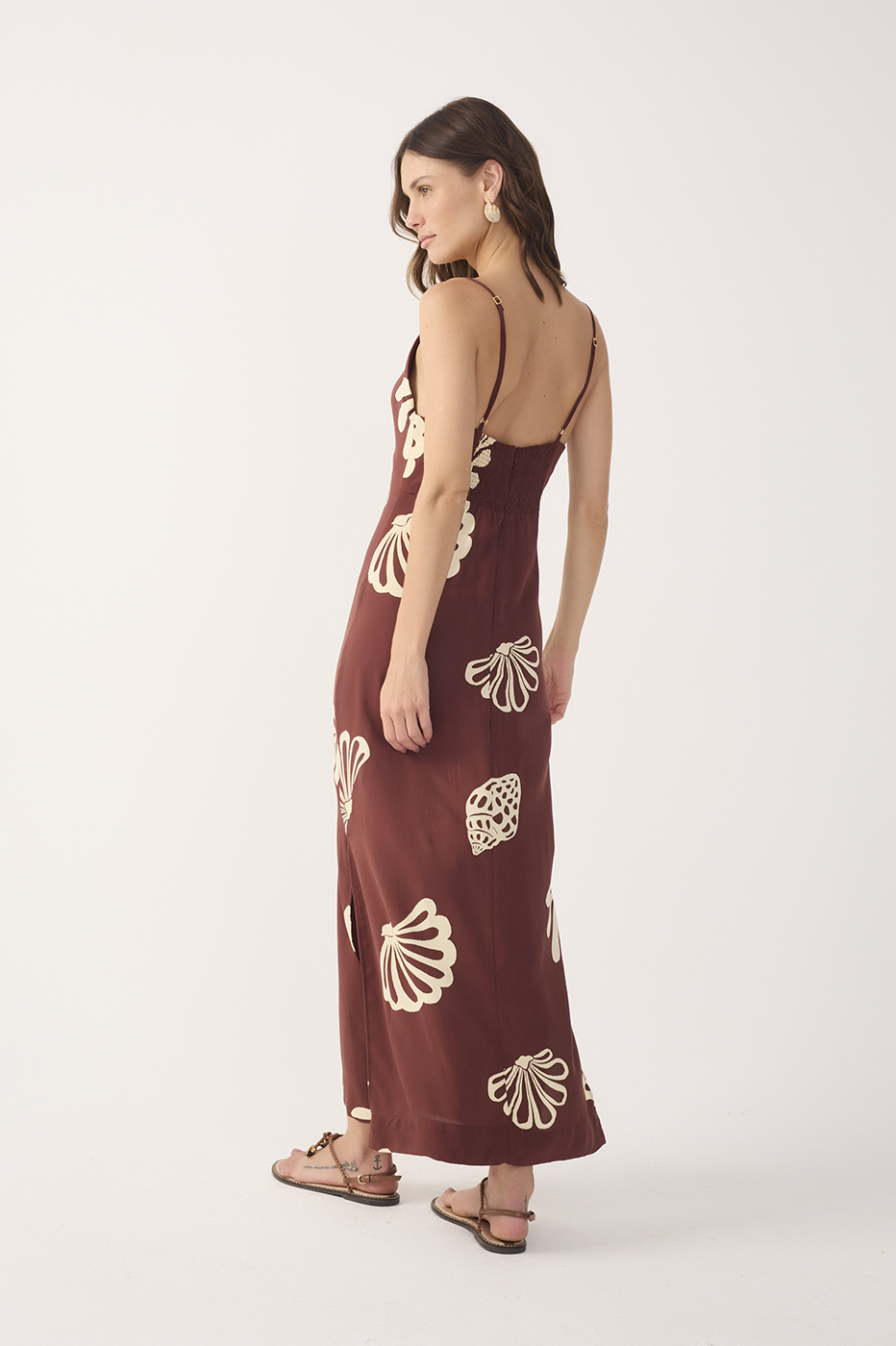 Brown Mares Cut-Out Smocked Sleeveless Maxi Dress
