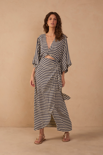Blue Escama Kimono Sleeve Wrap Maxi Dress
