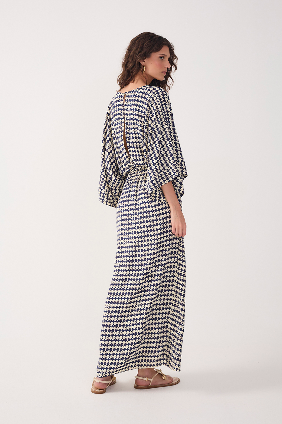 Blue Escama Kimono Sleeve Wrap Maxi Dress