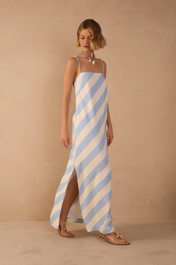 Blue Caminho Rope Ties Side Slit Maxi Dress
