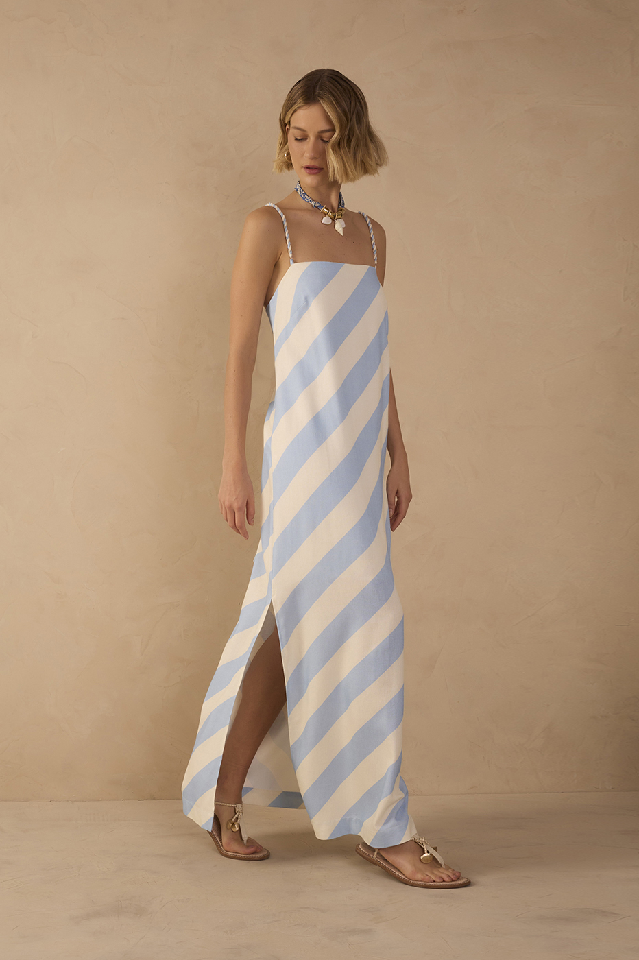 Blue Caminho Rope Ties Side Slit Maxi Dress
