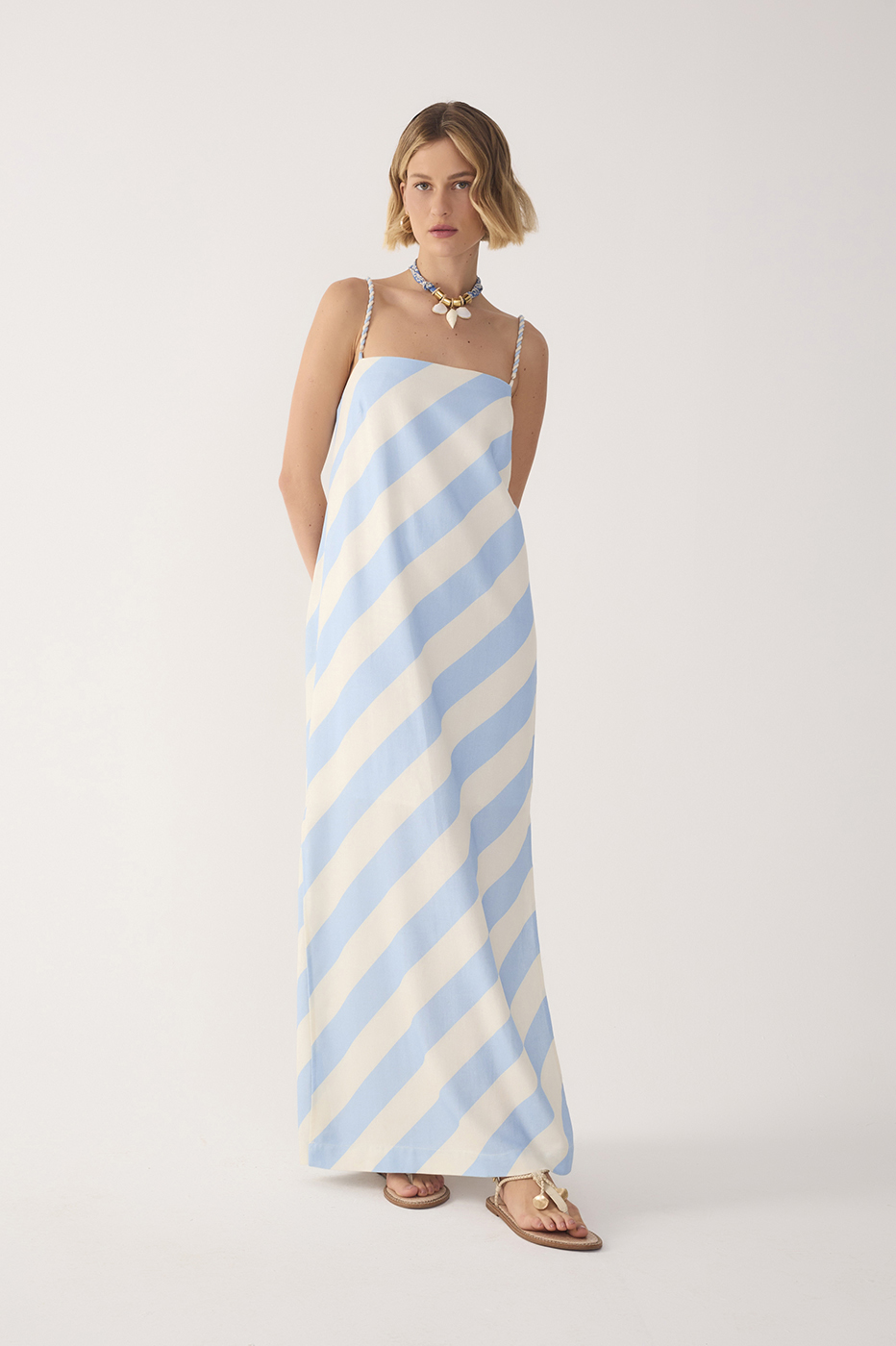 Blue Caminho Rope Ties Side Slit Maxi Dress