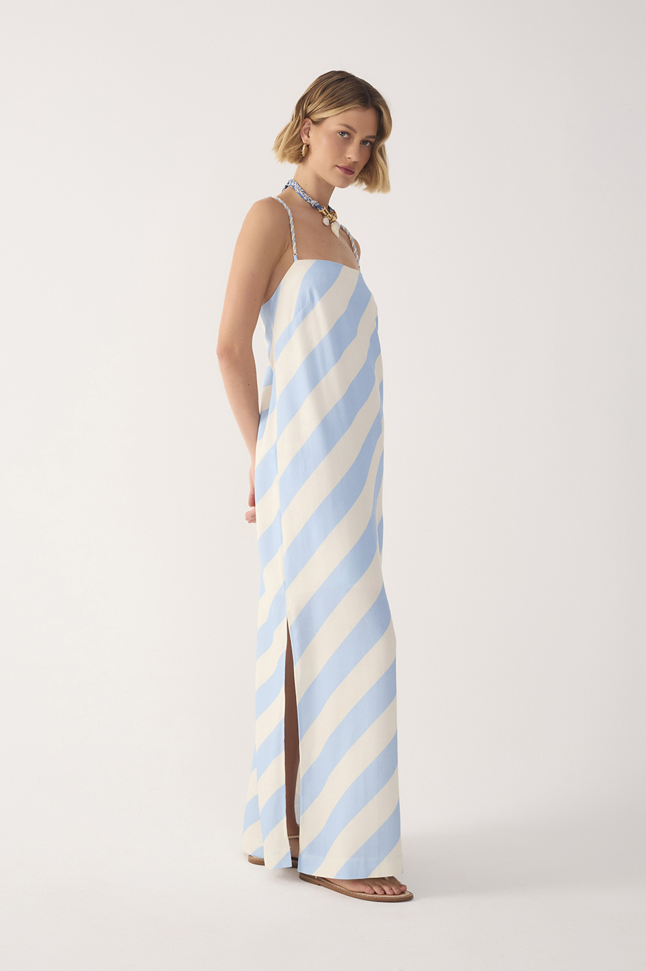 Blue Caminho Rope Ties Side Slit Maxi Dress
