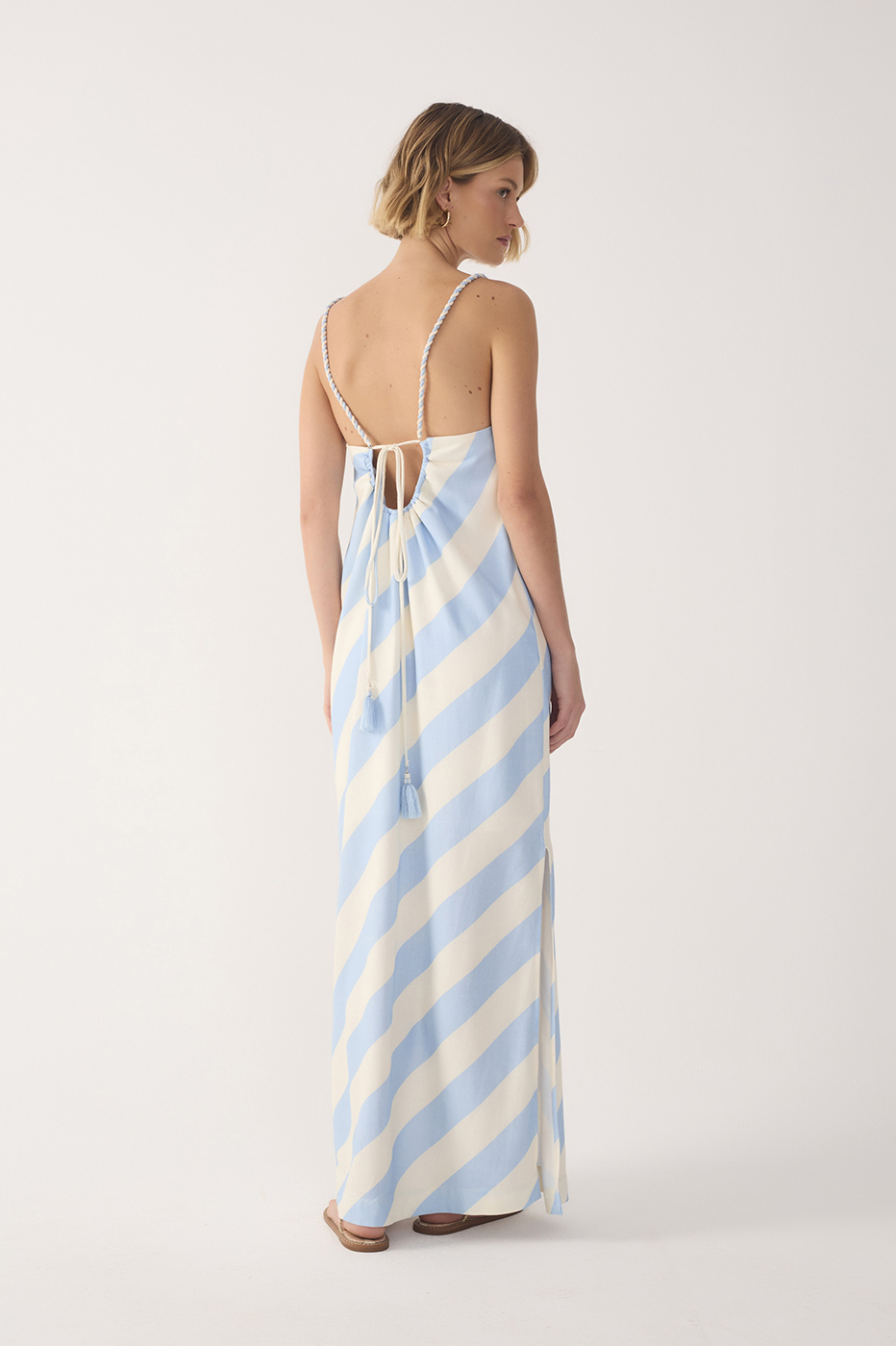 Blue Caminho Rope Ties Side Slit Maxi Dress