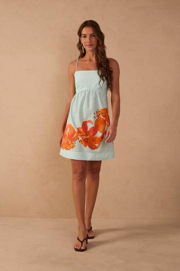 Blue L¨ªrios Straight Neckline Cotton Mini Dress