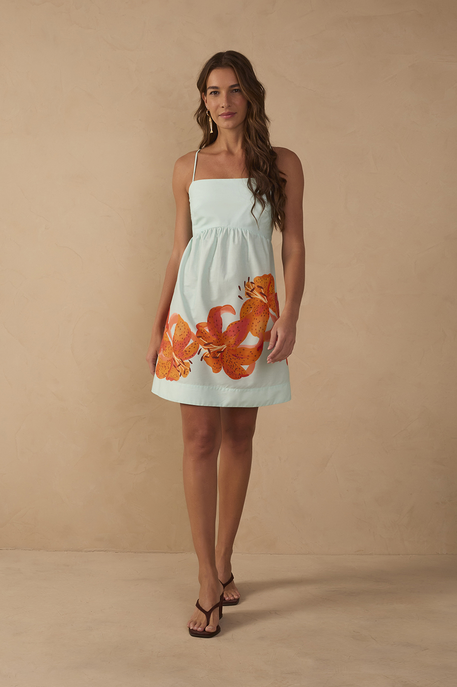 Blue L¨ªrios Straight Neckline Cotton Mini Dress