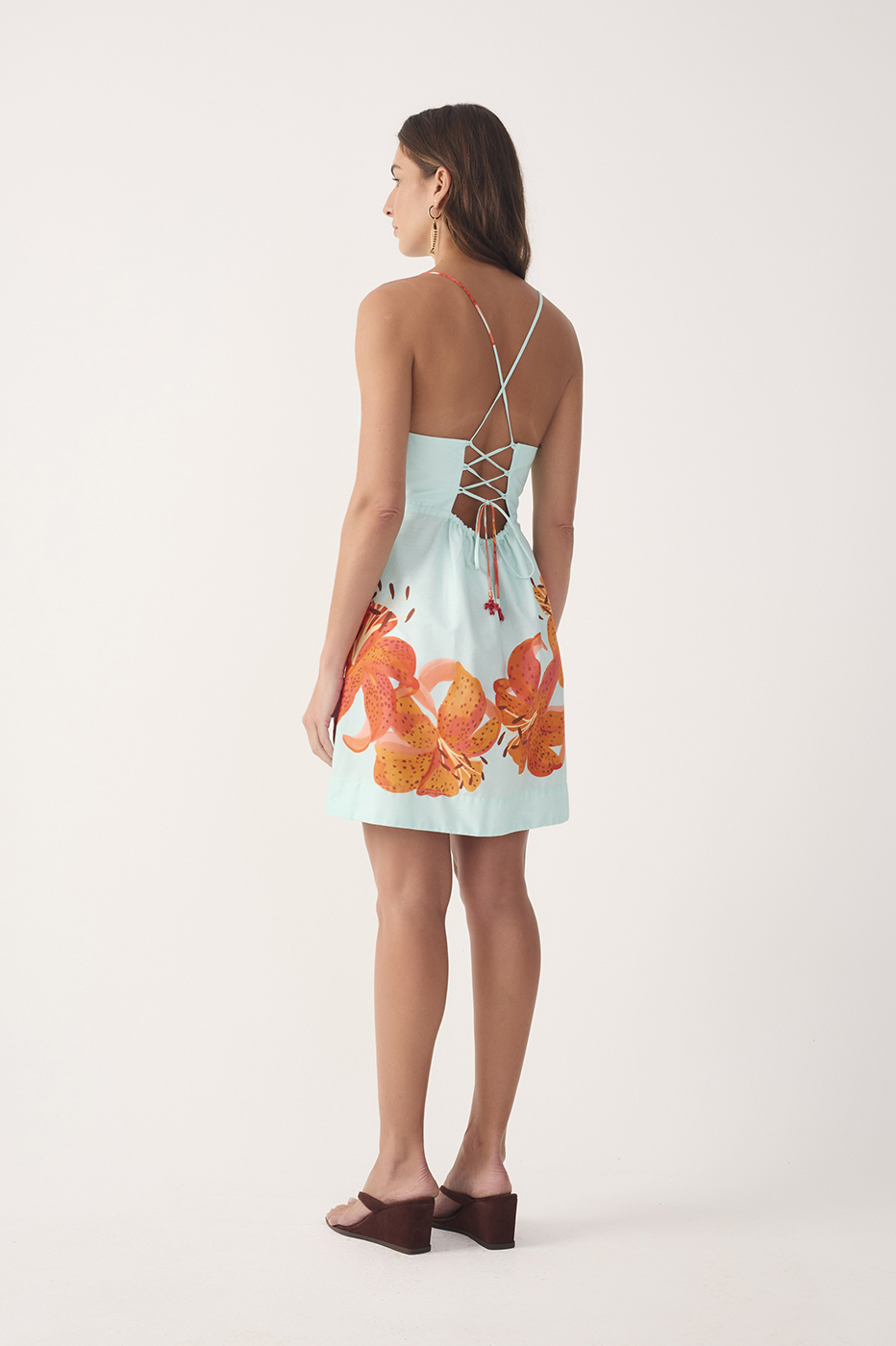 Blue L¨ªrios Straight Neckline Cotton Mini Dress
