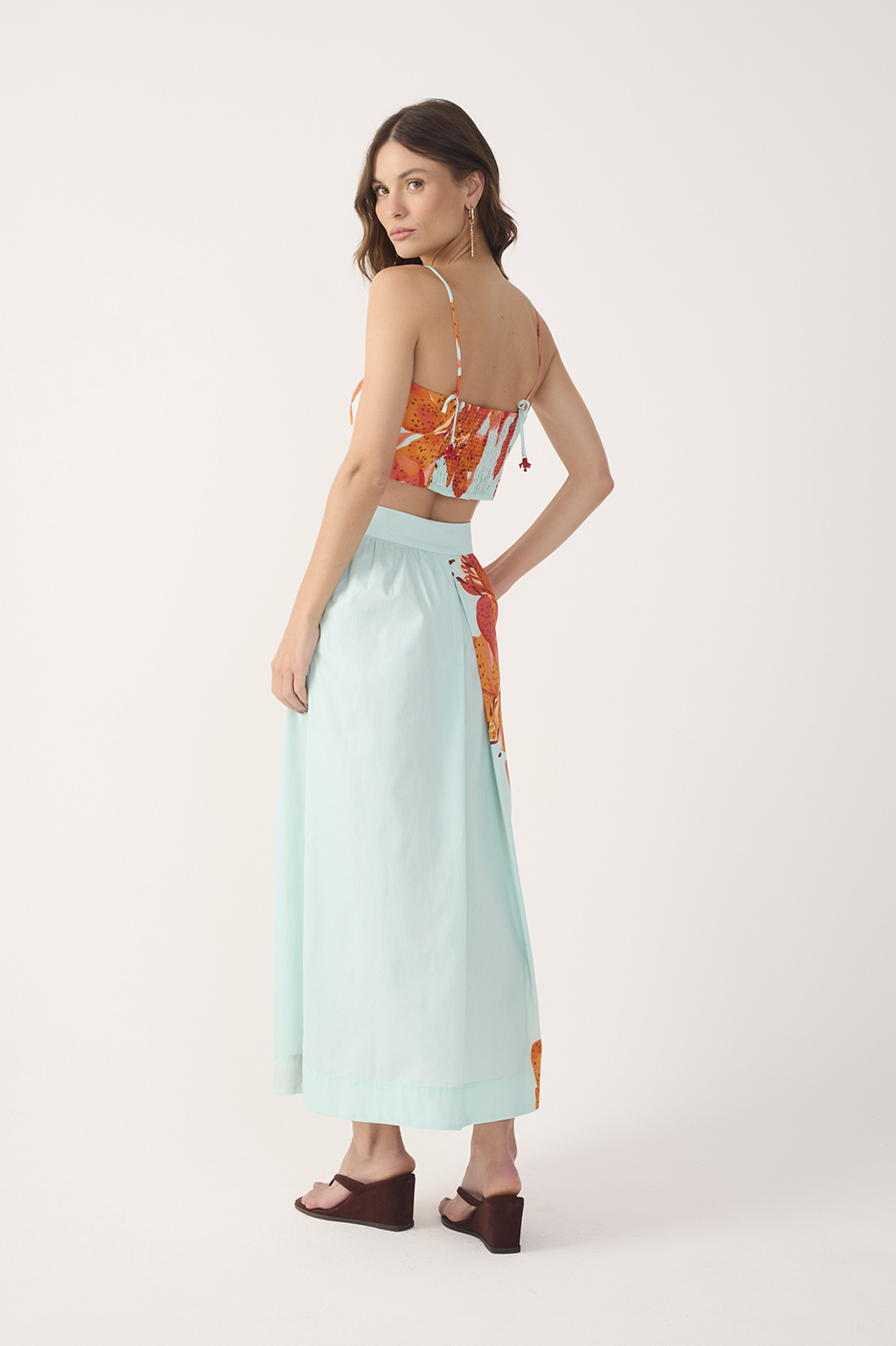 Blue L¨ªrios Top and Midi Skirt Cotton Set