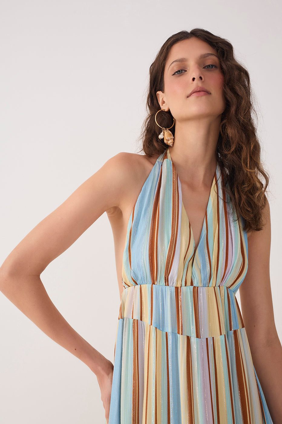 Multicolor Stripes C¨¦u Tiered Lurex Maxi Dress