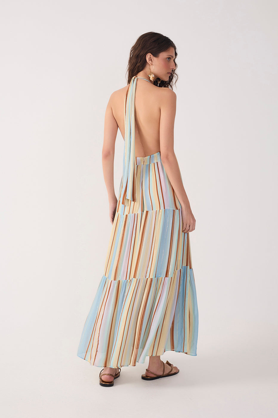 Multicolor Stripes C¨¦u Tiered Lurex Maxi Dress