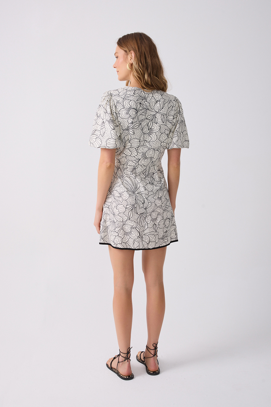 Linen Ponto A Ponto Print Dress