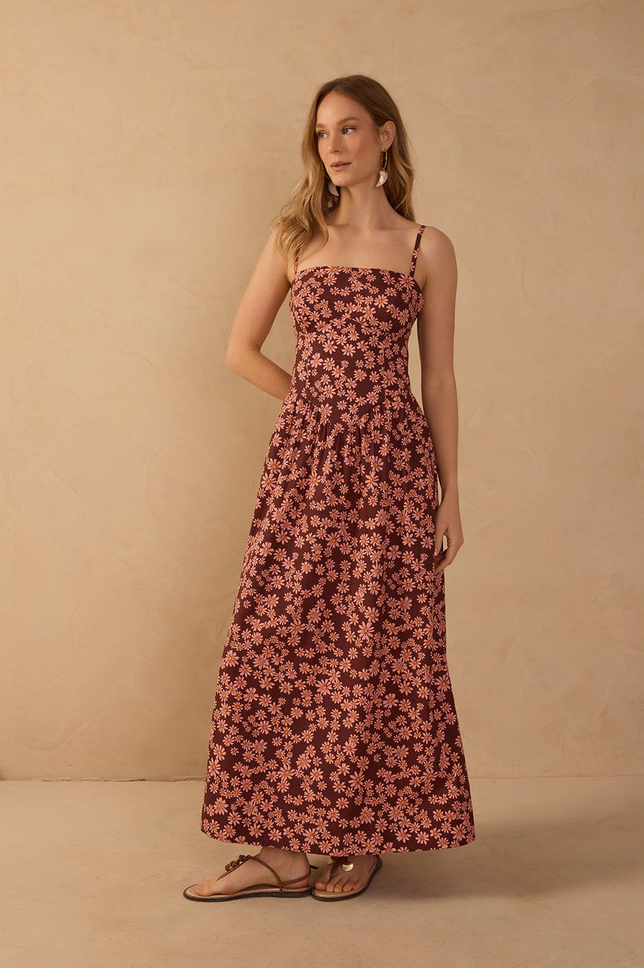 Burgundy Pink Margaridas Rosa Maxi Dress