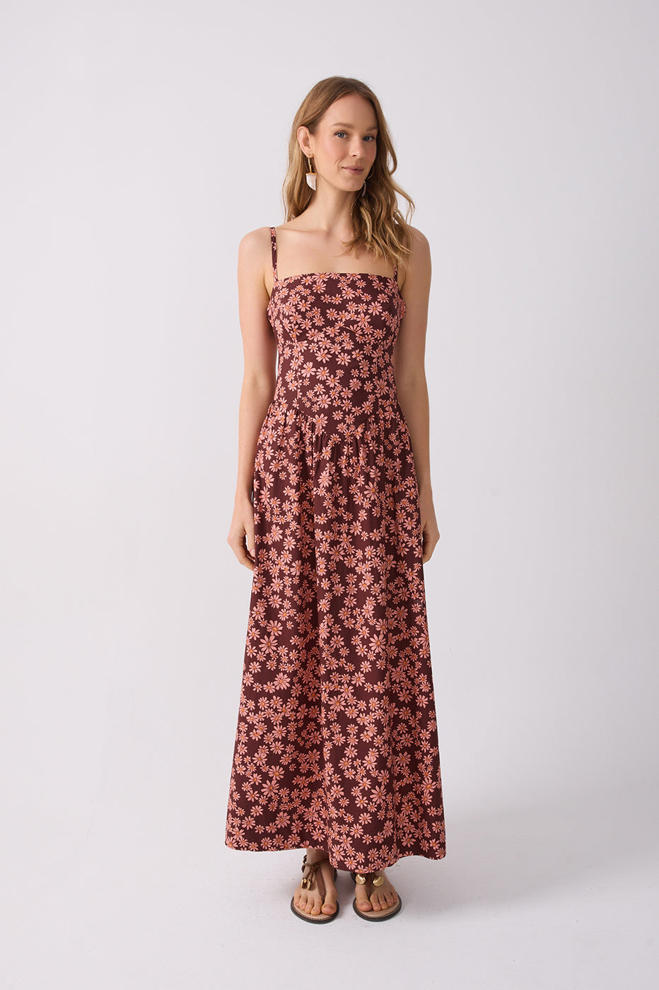Burgundy Pink Margaridas Rosa Maxi Dress
