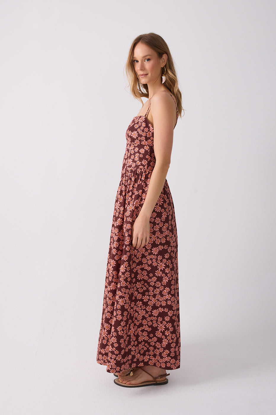 Burgundy Pink Margaridas Rosa Maxi Dress