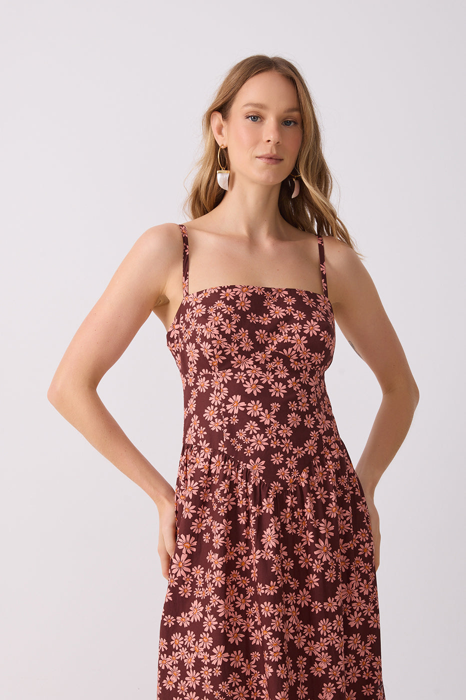 Burgundy Pink Margaridas Rosa Maxi Dress