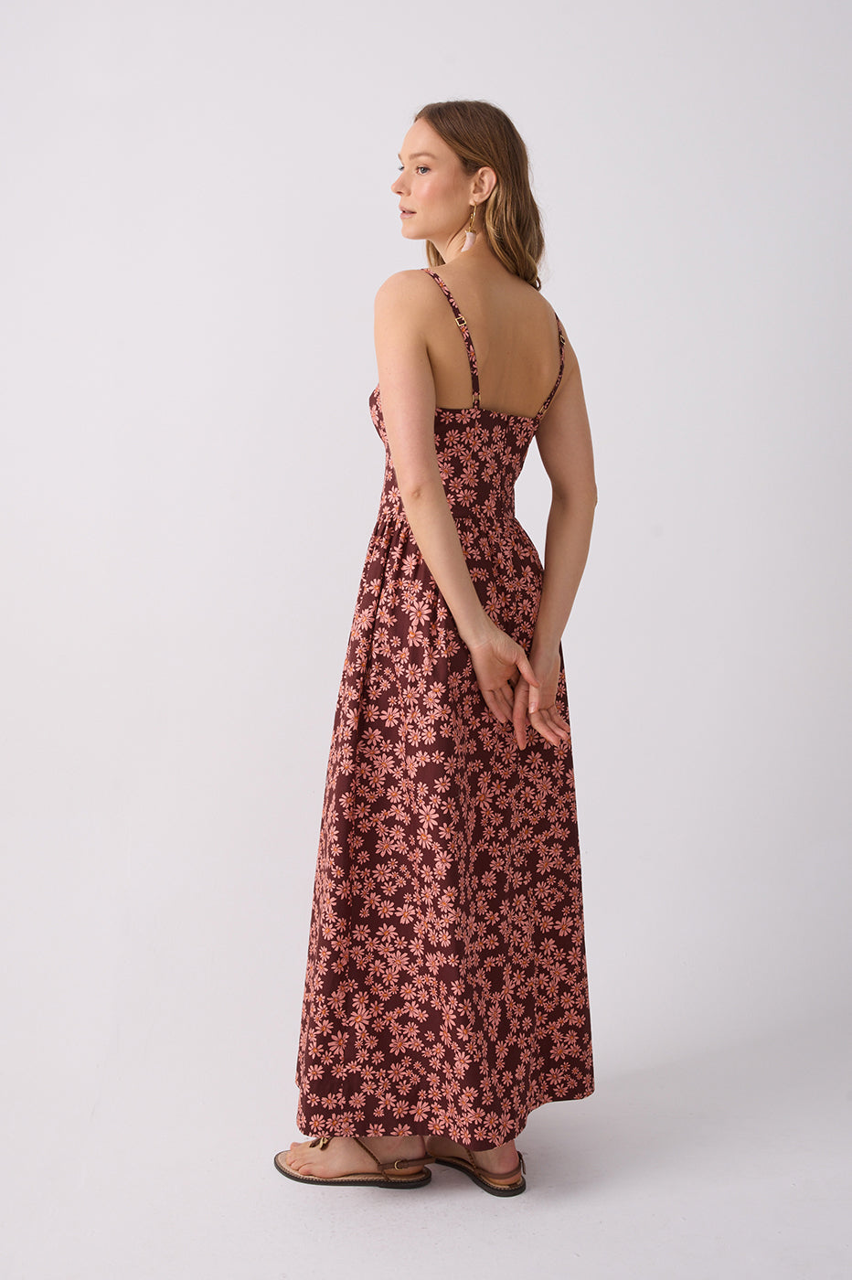 Burgundy Pink Margaridas Rosa Maxi Dress