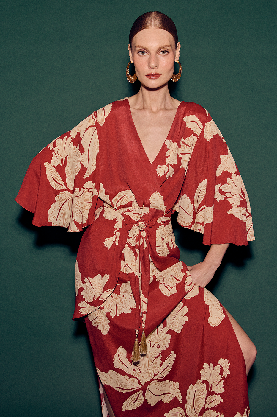 Red P¨¦tala Wrap Front Tie Maxi Dress