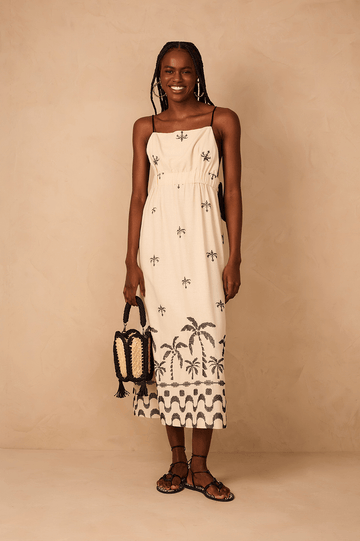 Off-White Embroidered Orla Adjustable Waist Maxi Dress