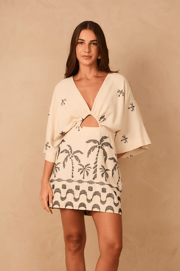 Off-White Embroidered Orla Cut-Out Linen Mini Dress