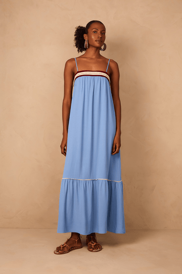 Blue Arpoador Sleeveless Tiered Maxi Dress