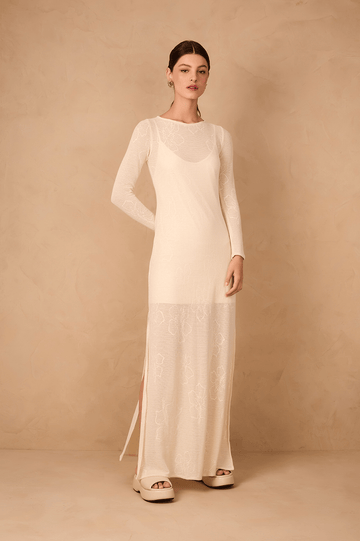Off-White Grumari Side Slit Lined Jacquard Maxi Dress