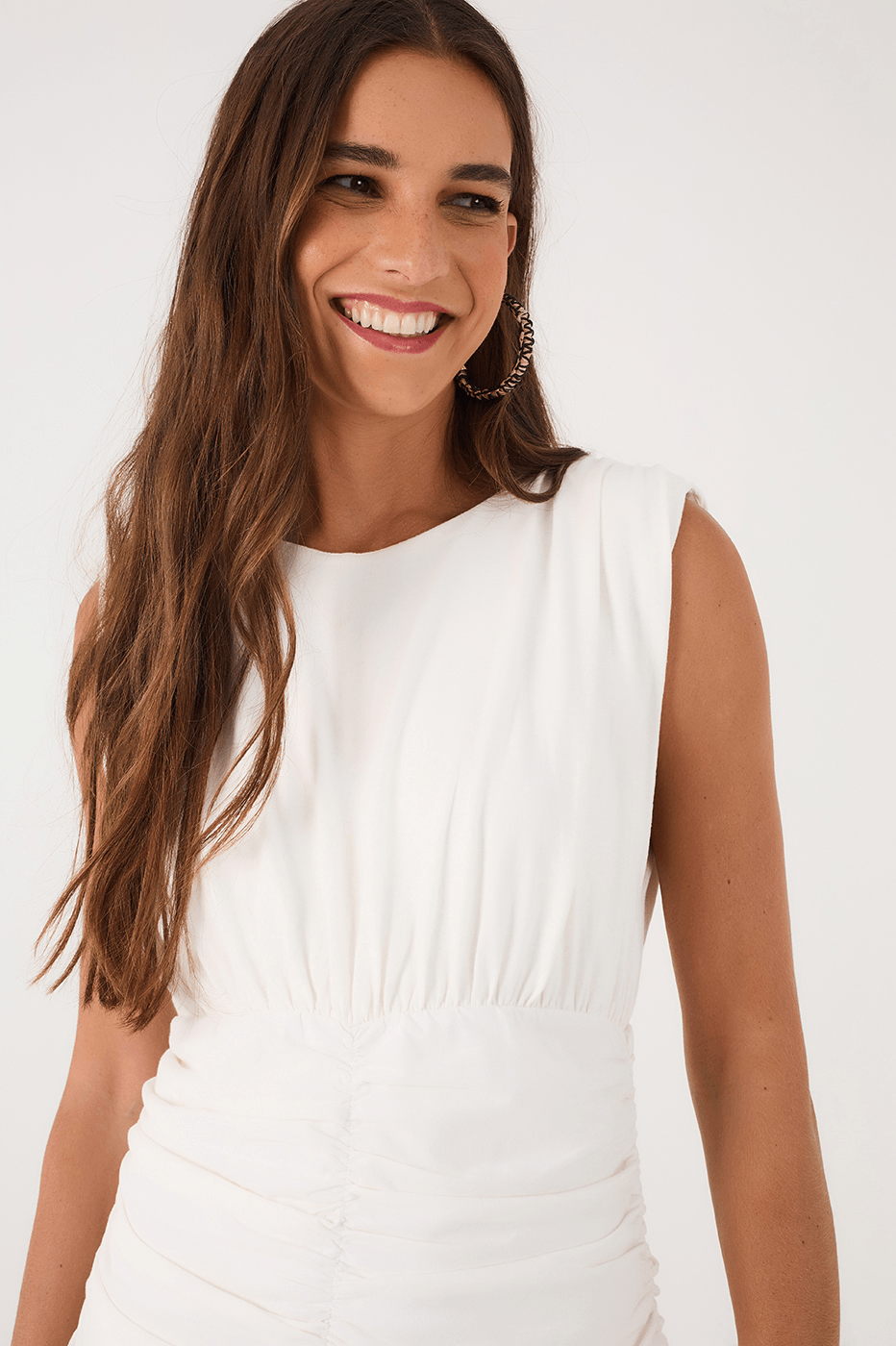 Padded Shoulders Shirred Mini Dress