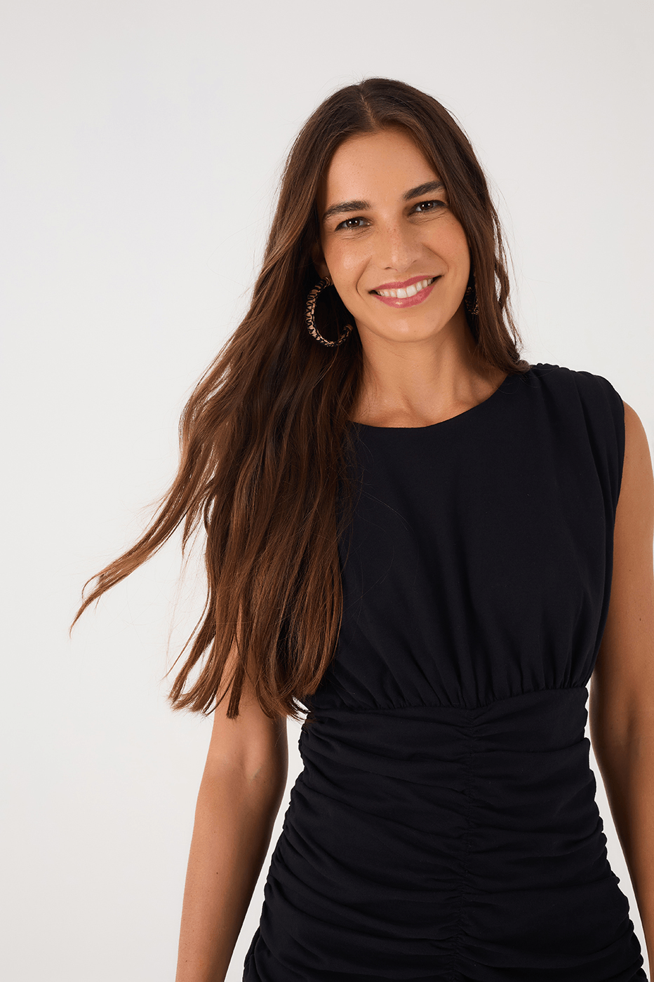 Padded Shoulders Shirred Mini Dress