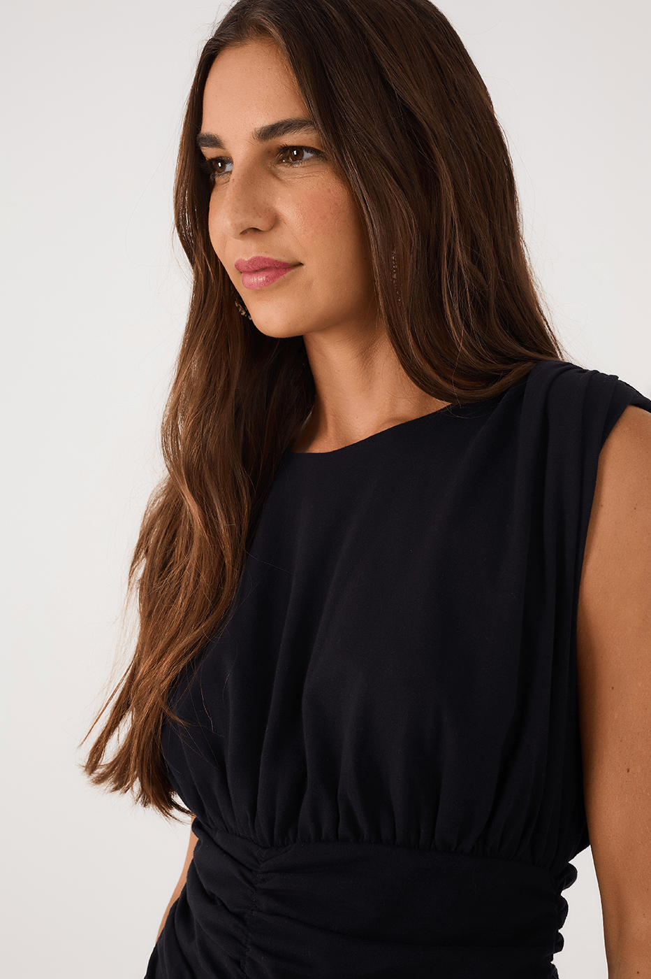 Padded Shoulders Shirred Mini Dress