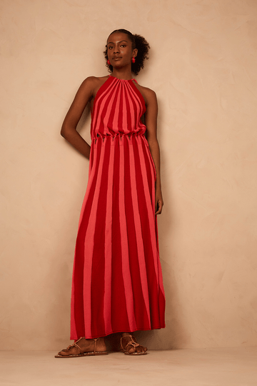 Black And White Cut-Out Waist Tricot Maxi Dress