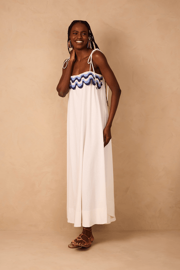 Off-White Crochet Ondas Sleeveless Maxi Dress