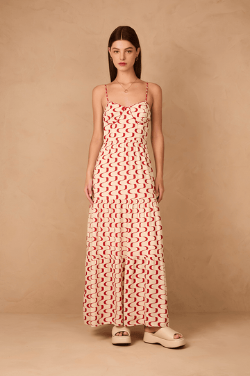 Red Copanema Sleeveless Tiered Maxi Dress