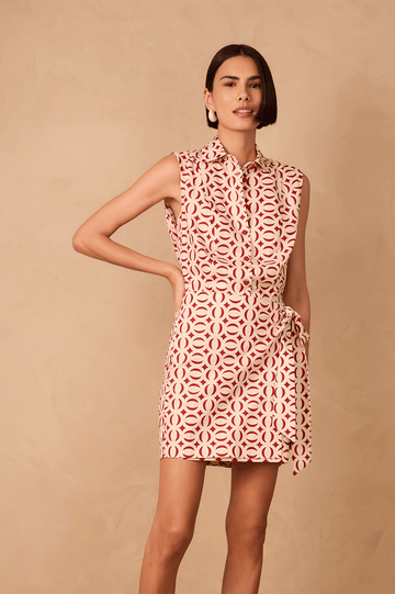 Off-White Cobogo Collared Side Tie Tricoline Mini Dress