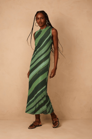 Green Floresta Ruched Tulle Maxi Dress
