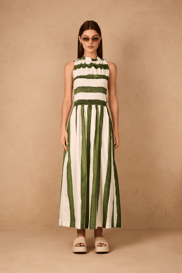 Green Natureza Smocked Bodice Maxi Dress