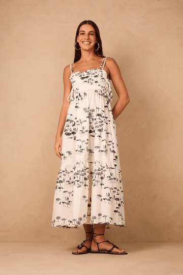 Off-White Areia Smocked Bodice Sleeveless Maxi Dress