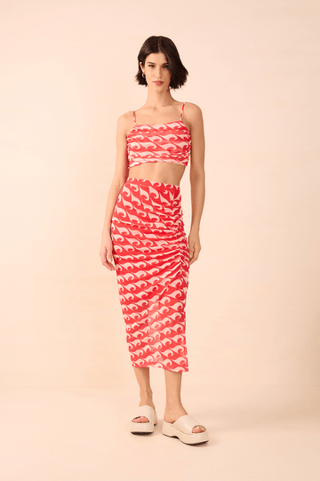 Draped Tulle Drop Print Top