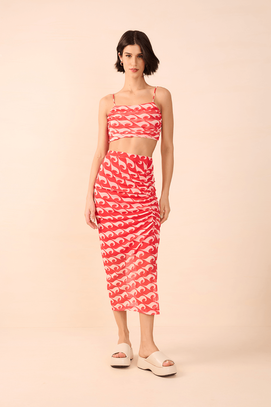 Draped Tulle Drop Print Top